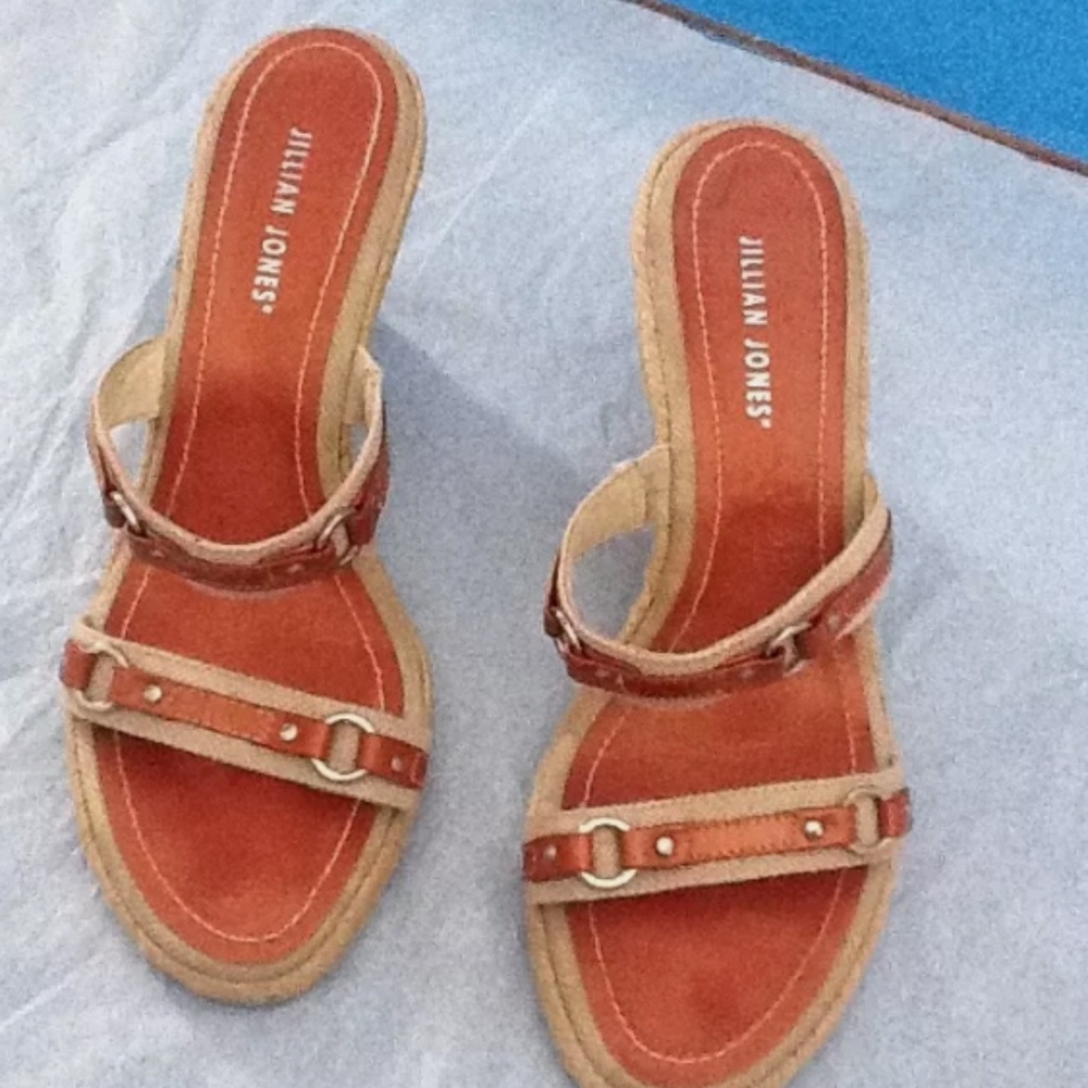 Jillian Jones summer wedges  Braided natural jute sole, leather trim. Size 9.5